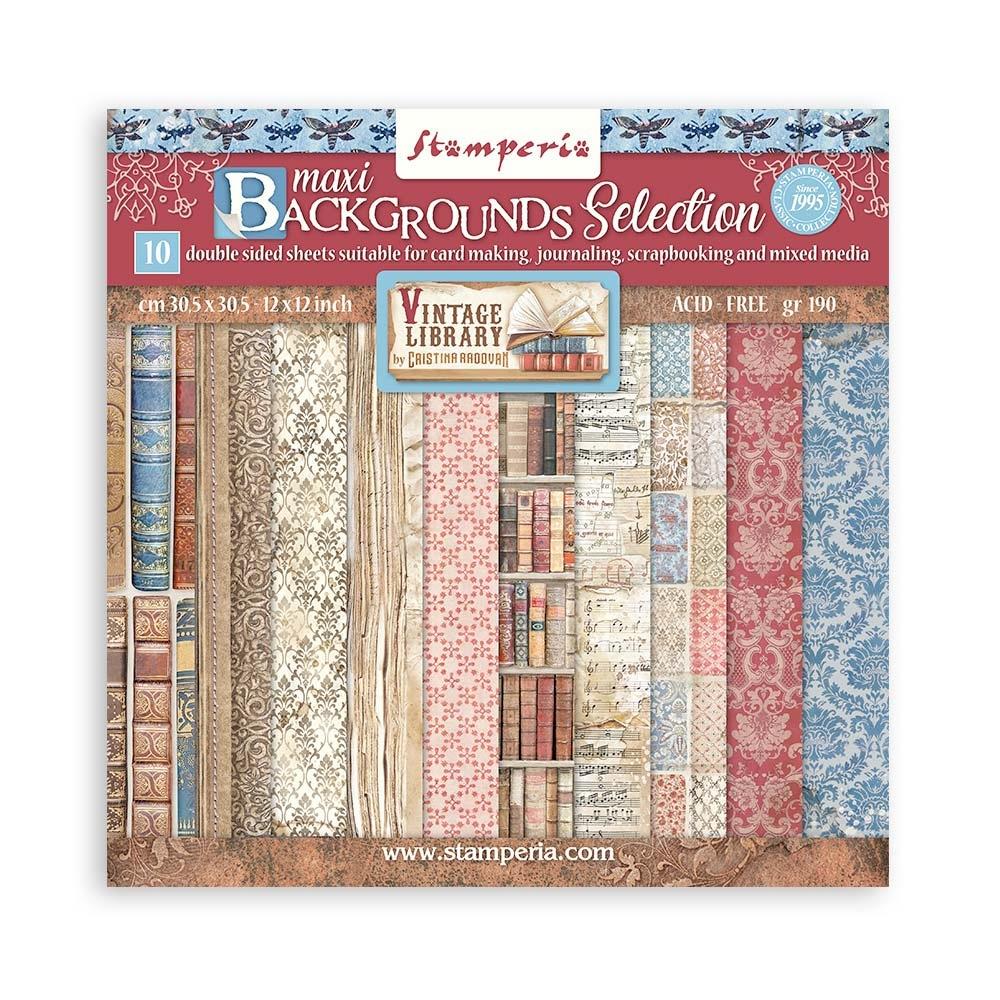 Stamperia  - Vintage Library - Background Selection - Paper Pack 10 pk - 12 x 12"