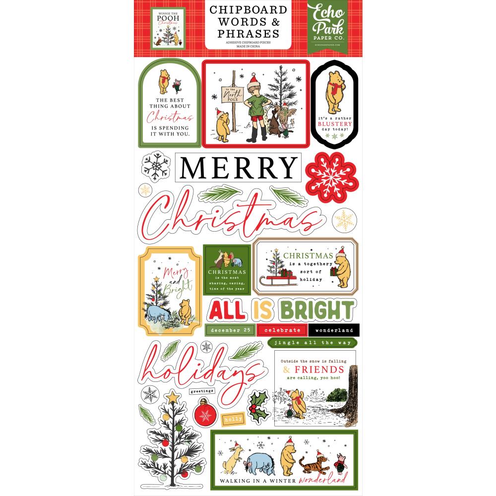 Echo Park - Winnie the Pooh Christmas - Chipboard Words & Phrases