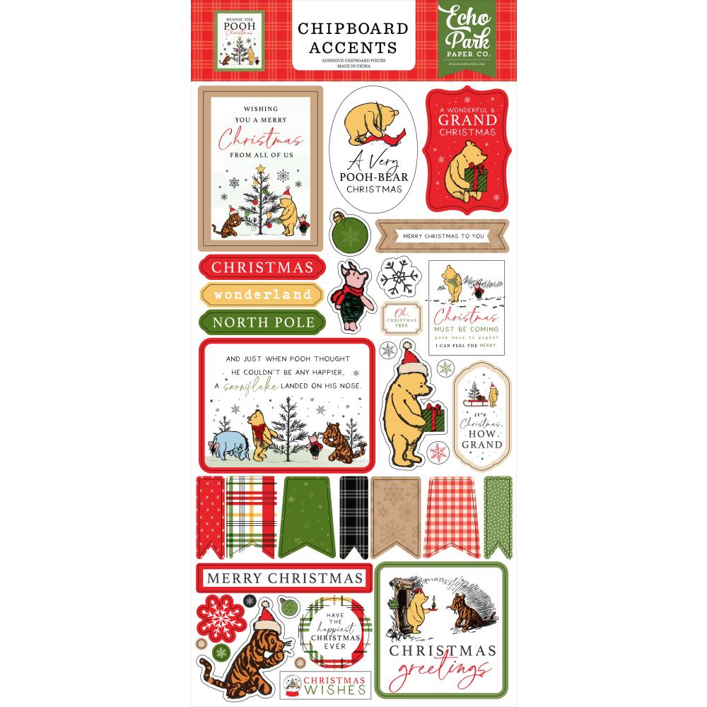 Echo Park - Winnie the Pooh Christmas - Chipboard Accents