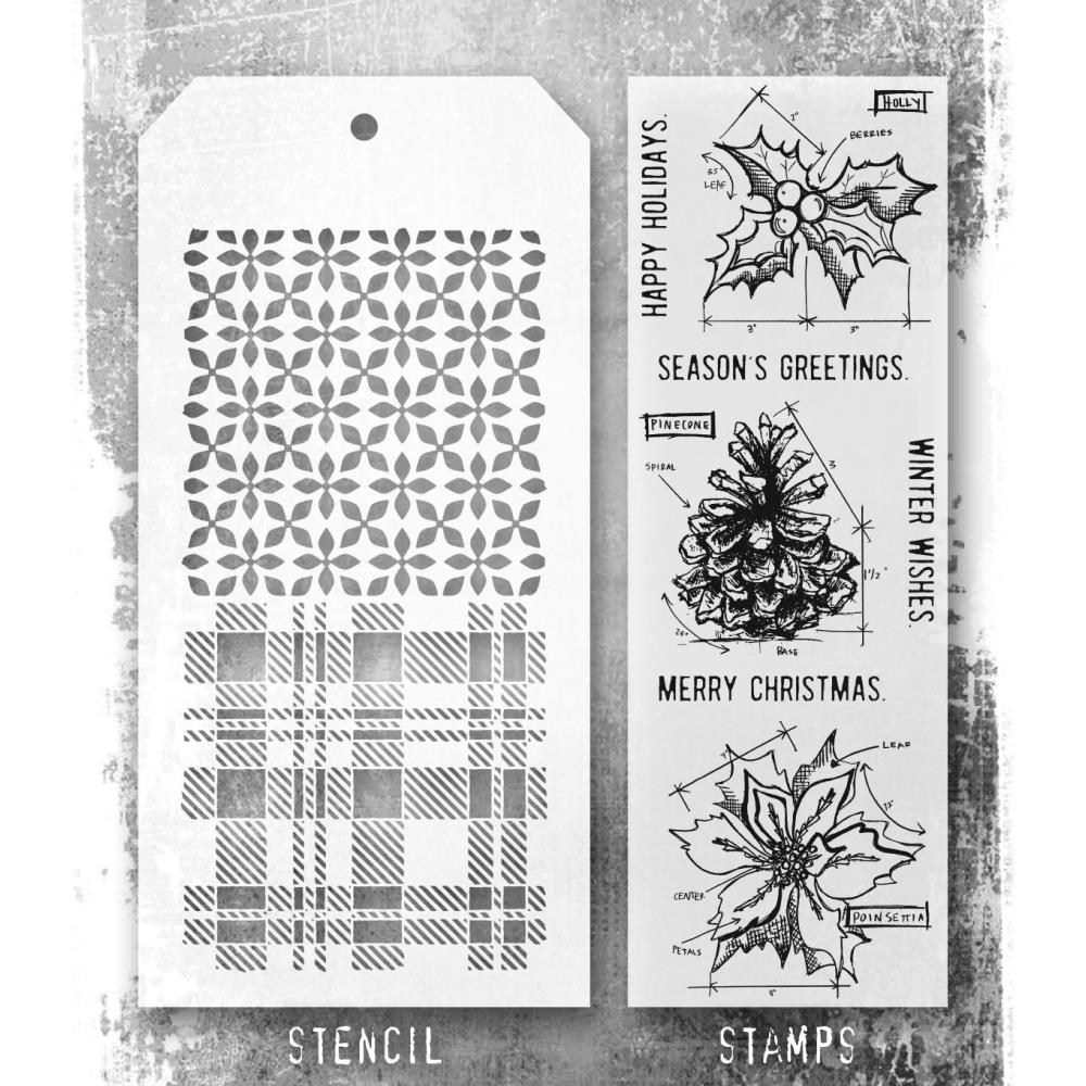 Tim Holtz - Mixed Media Set - Stamp/Stencil - Blue Christmas 2