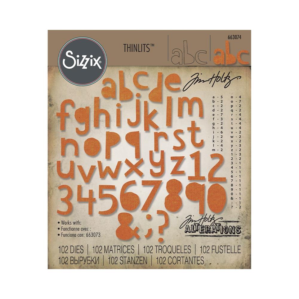 Sizzix - Tim Holtz Alterations - Thinlits - Alphanumeric, Cutout Lower