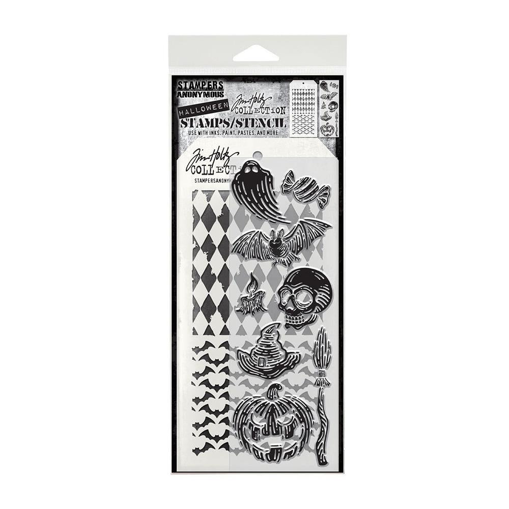 Tim Holtz - Mixed Media Set - Stamp/Stencil - Carved Fright