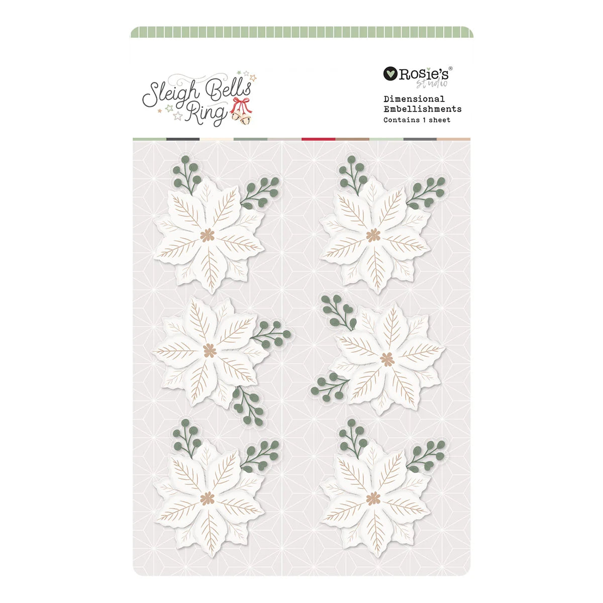 Spellbinders - Sleigh Bells Ring - Dimensional Acetate Stickers Gold Poinsettias by Rosie's Studio