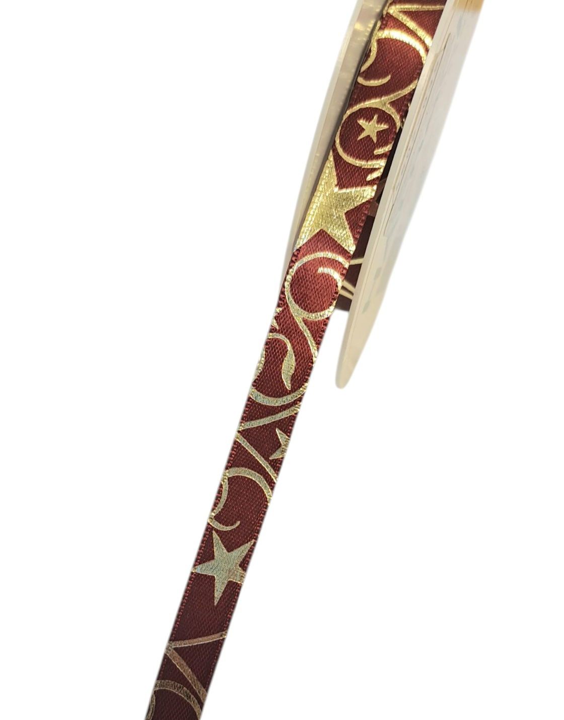 Edelweiss - Silkebånd - Rødt med gullstjerner & swirl - metervis