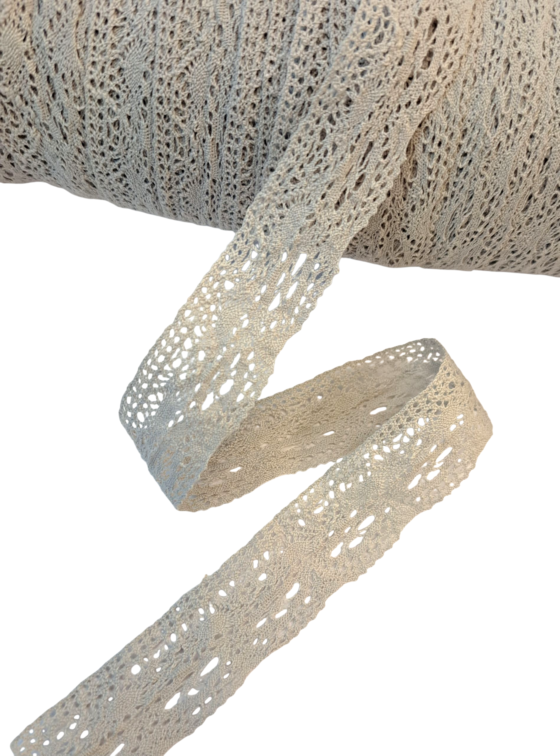 Crochet Lace Ribbon - Shell Grey (metervis)