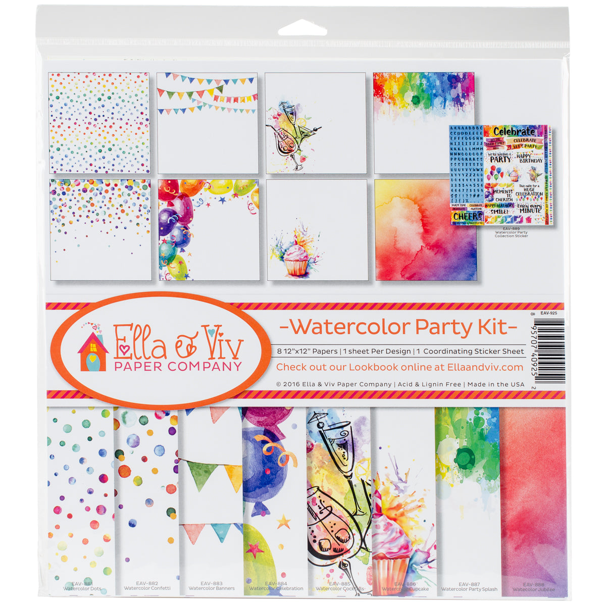 Ella & Viv - Watercolor Party Kit  -    12 x 12"