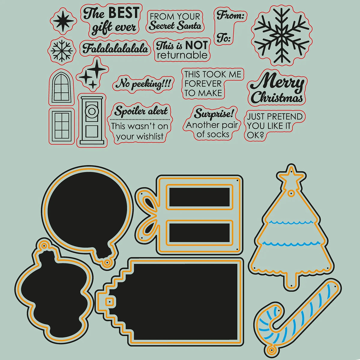 Vaessen Creative - Cutting & Embossing Dies + Clear Stamps - Christmas Village Gift Tags
