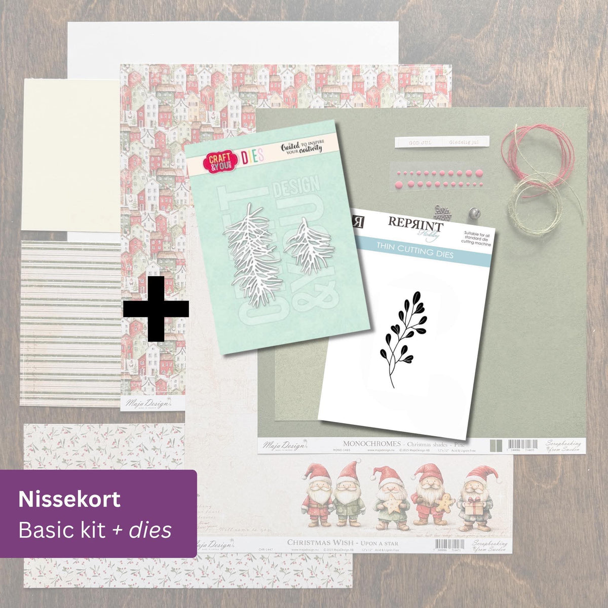 Scrap a long - Jul med Birgit - Nissekort - Basic kit + 2 dies (Utsending starter torsdag 1.oktober)