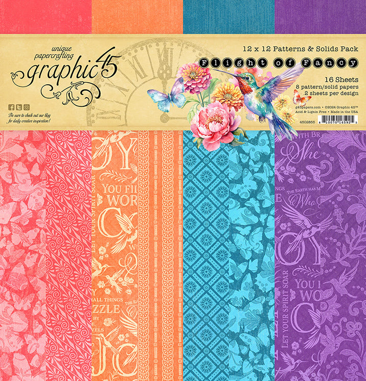 Graphic 45 - Flight of fancy - Patterns and Solids Paper Pad 12 x 12"