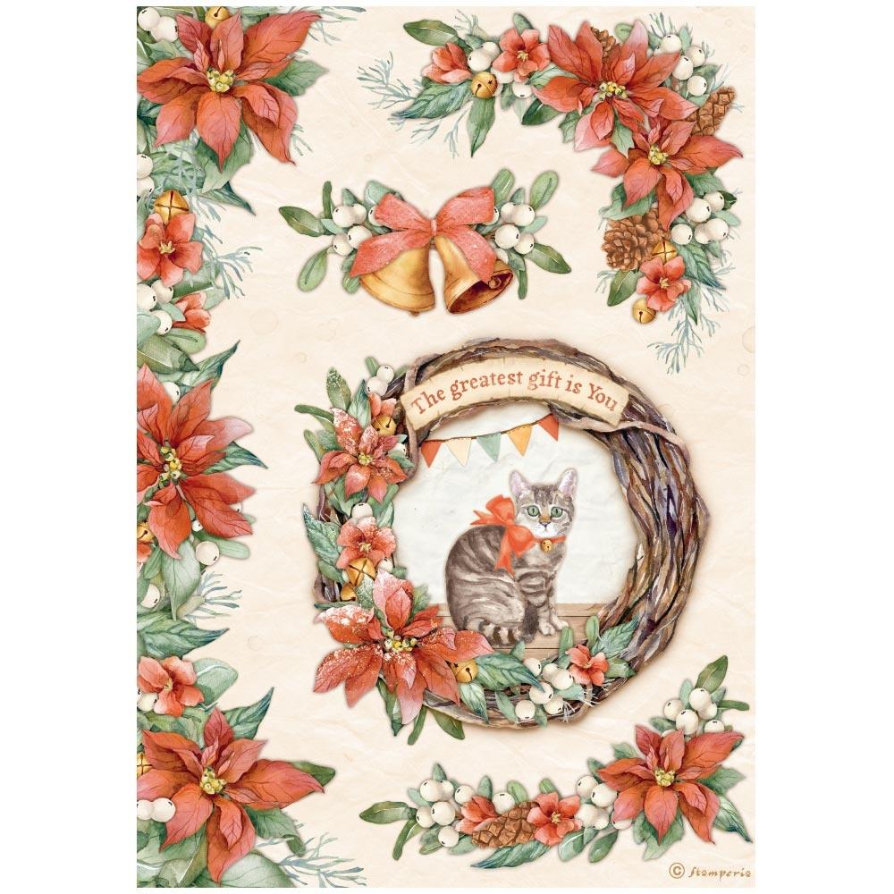 Stamperia - All around christmas - Garland with cat - Rice Paper A4