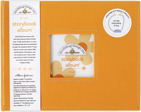 Doodlebug - Storybook D-ring Album - 8x8" - Tangerine