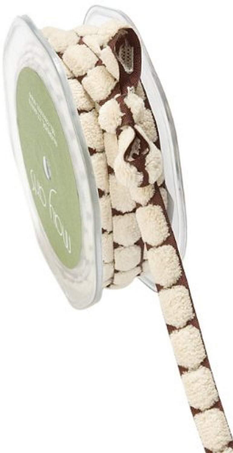 May Arts - Chenille Dots - Brown/Beige Ribbon (metervis)