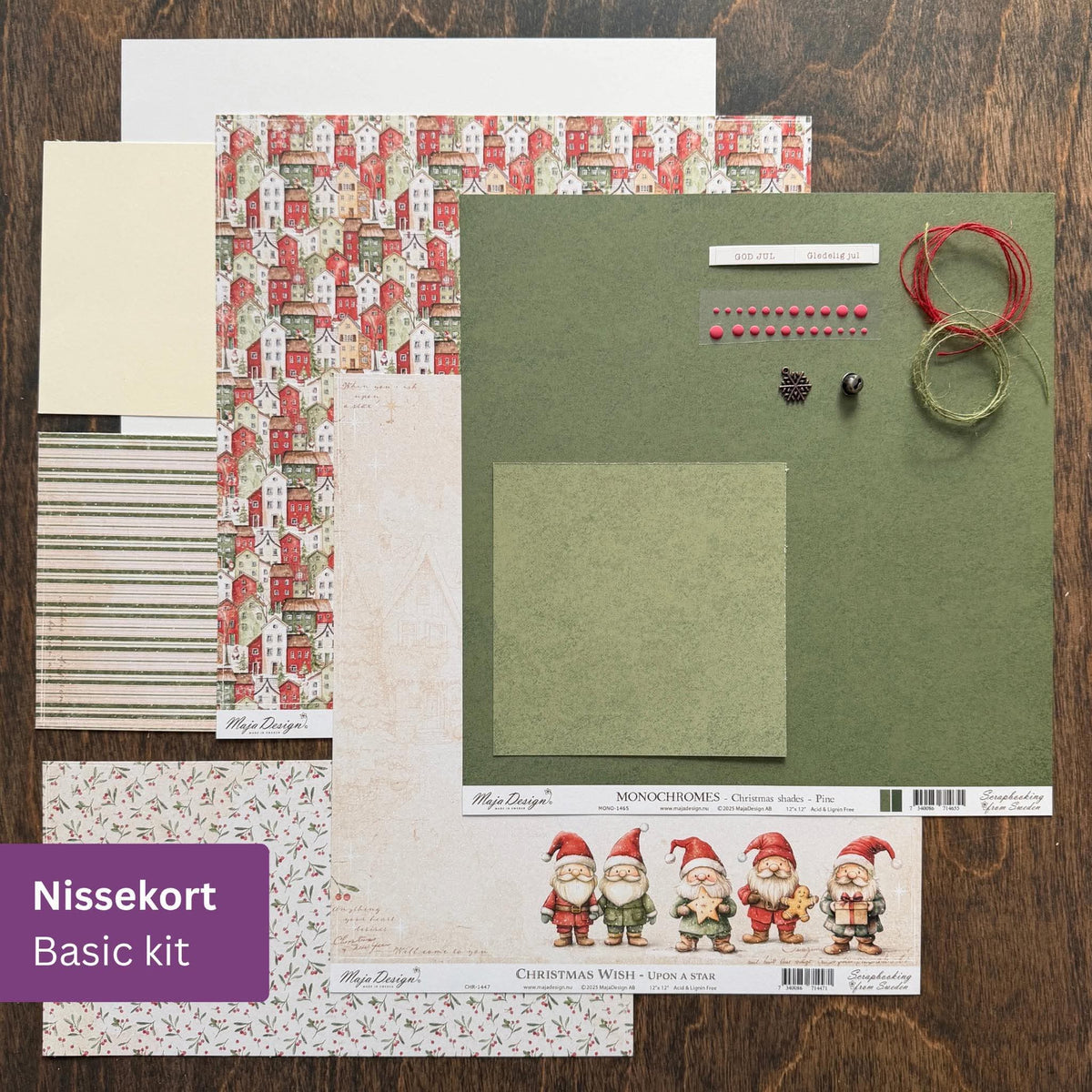 Scrap a long - Jul med Birgit - Nissekort - Basic kit (Utsending starter torsdag 1.oktober)