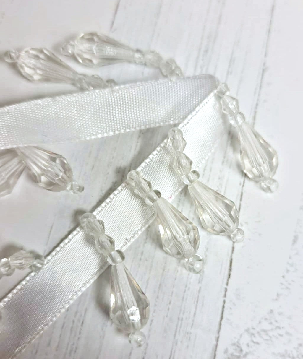 Cheep Trims - Beaded Fringe  - Clear White