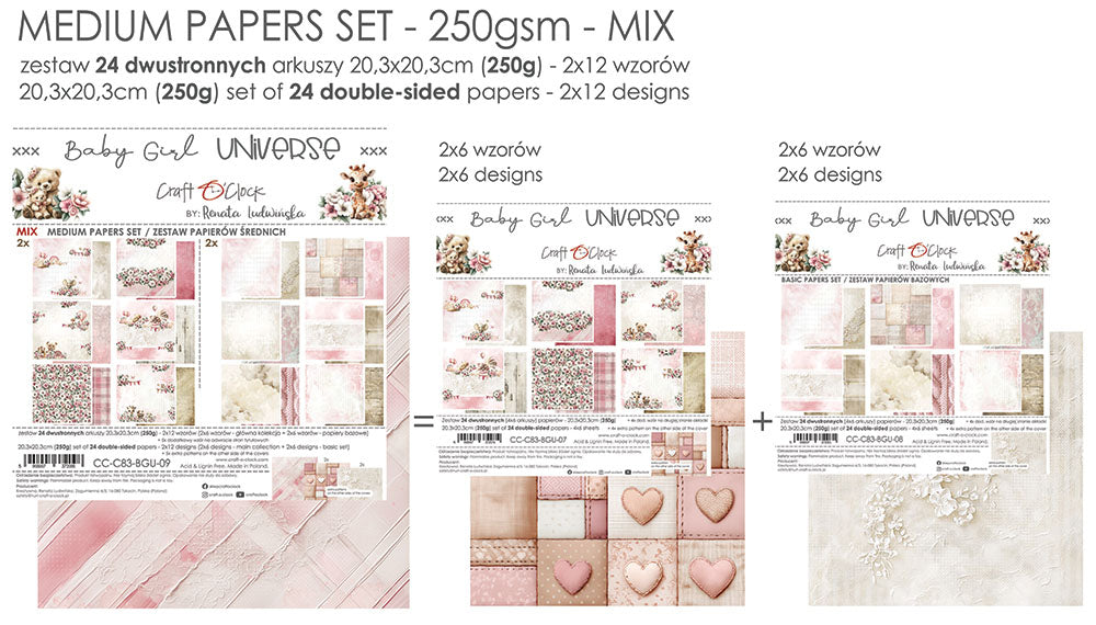 Craft O'Clock - Baby Girl Universe - Paper Pack - 8 x 8" MIX