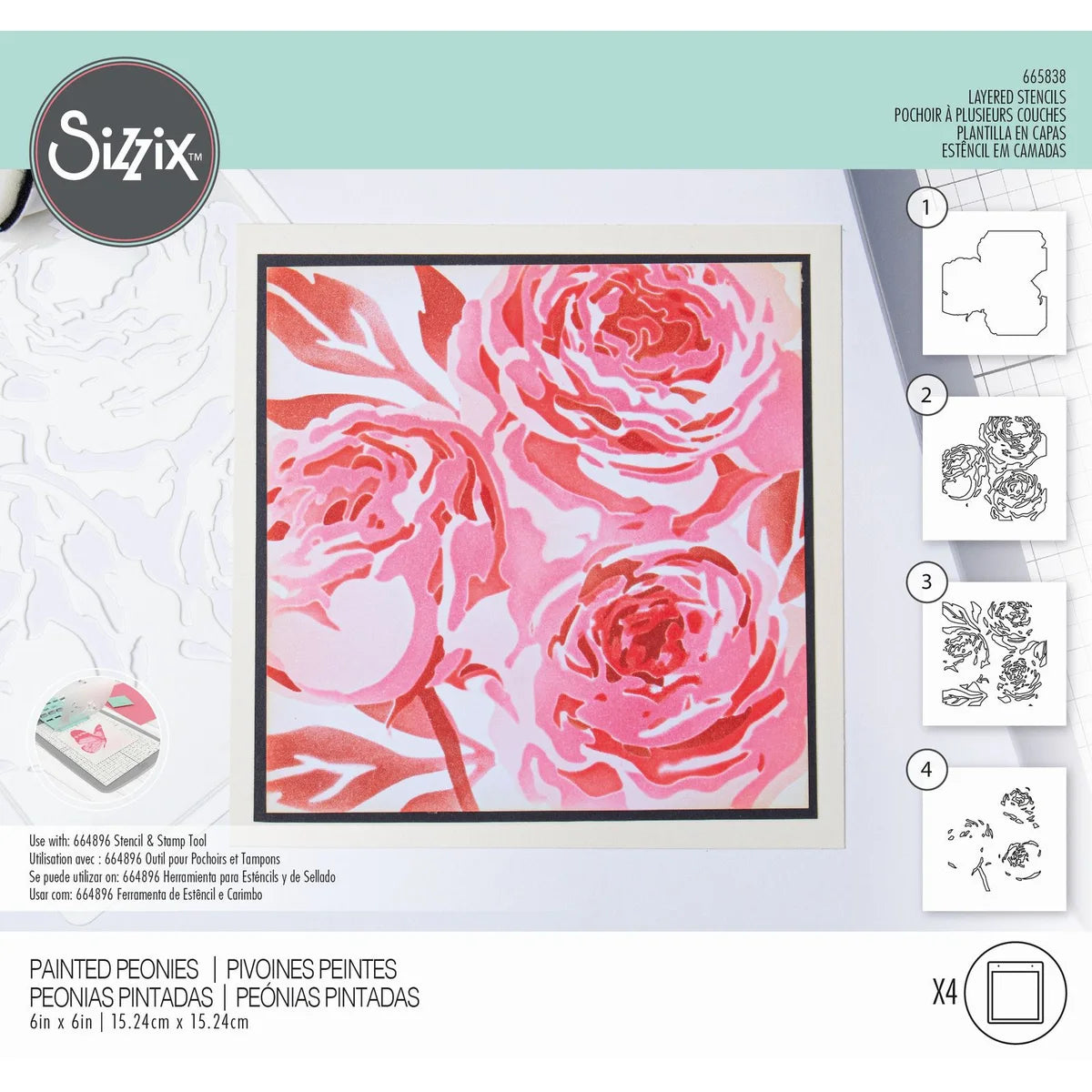 Sizzix - Layered Stencil Set - Peony