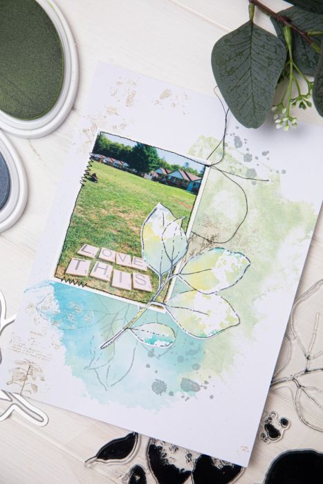 Sizzix - 49 & Market - Framelits dies & clear stamp - Painted pencil Leaves