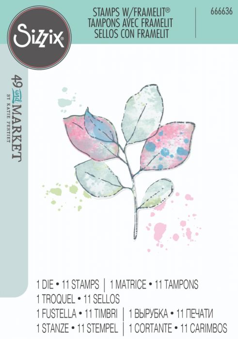 Sizzix - 49 & Market - Framelits dies & clear stamp - Painted pencil Leaves