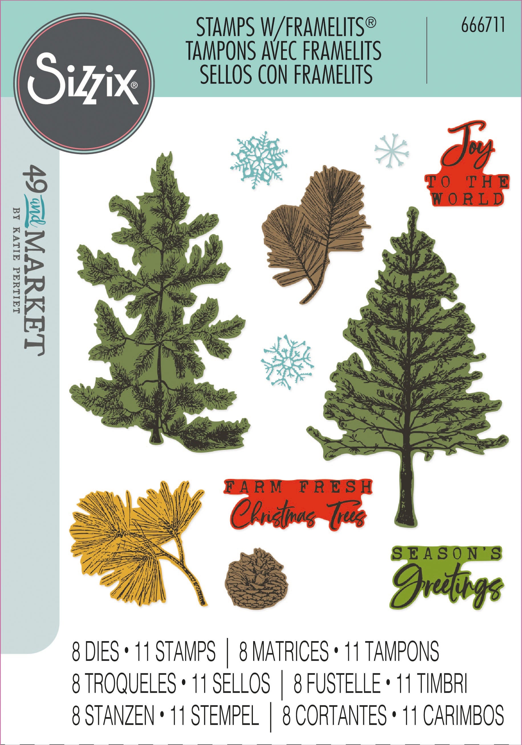 Sizzix - 49 & Market - Framelits dies & clear stamp - Pine holidays
