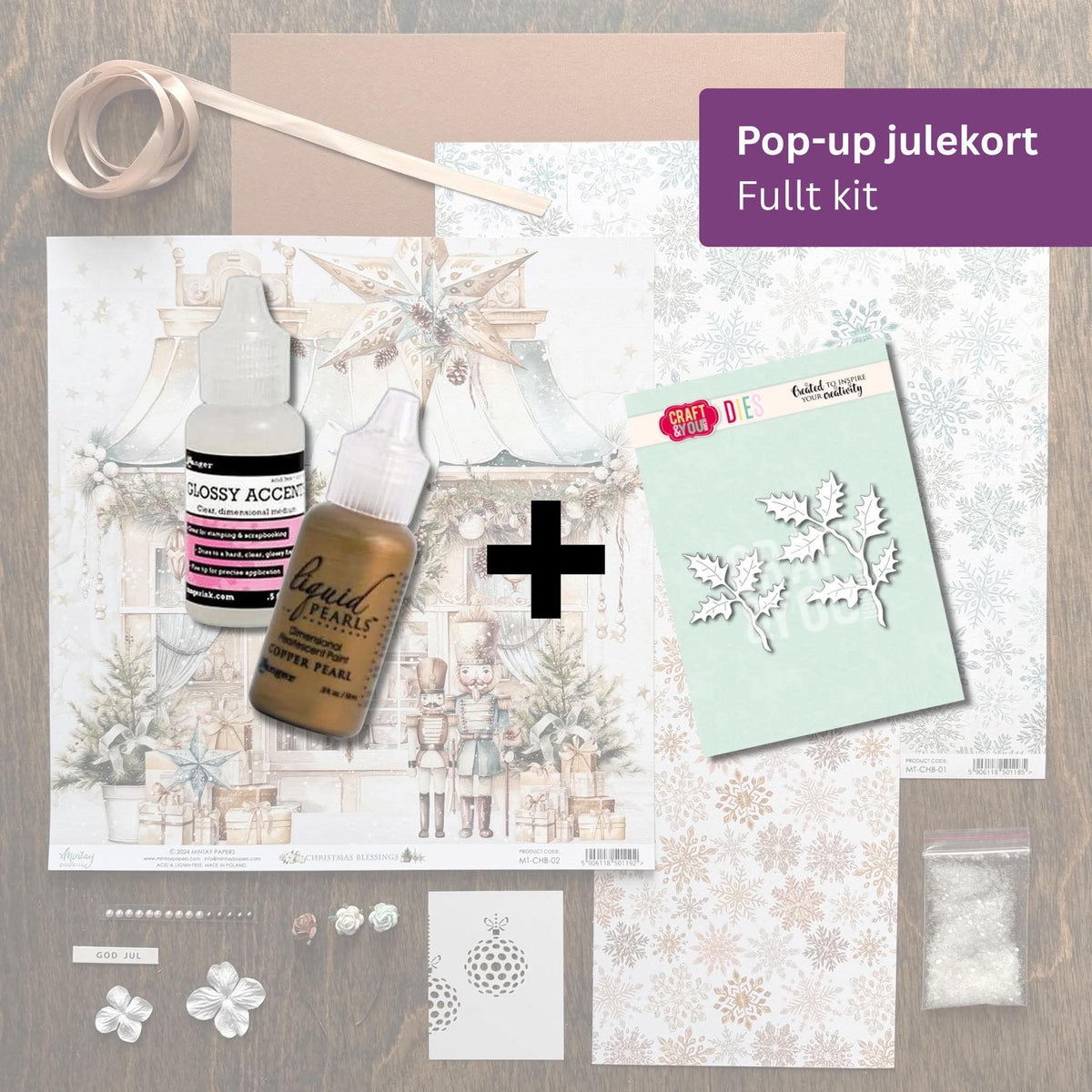 Scrap a long - Jul med Yasmin - Pop up kort - Fullt kit m/dies og medium (Utsending starter torsdag 1 oktober