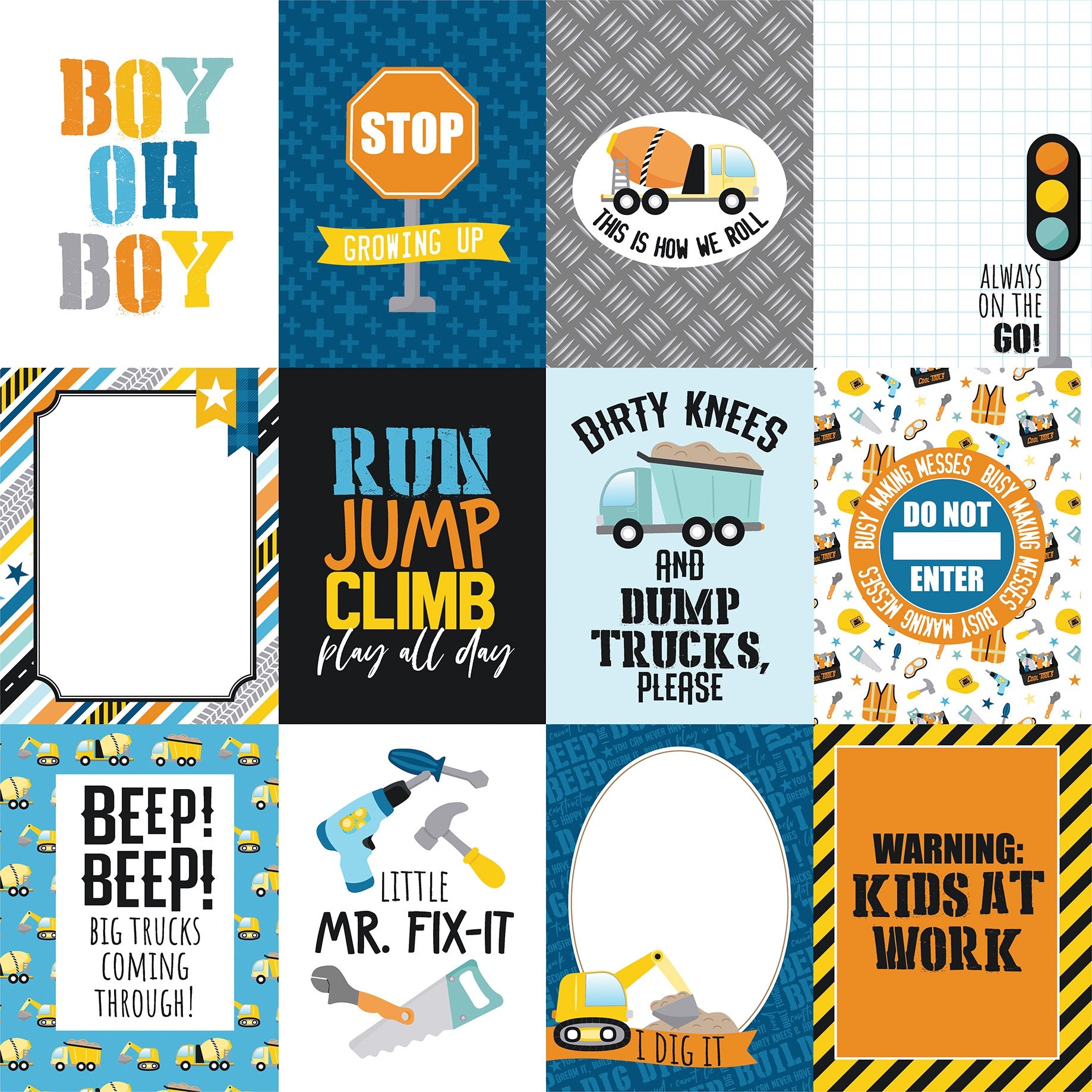 Echo Park - Little Builder - 3x4" Journaling Cards - 12 x 12"