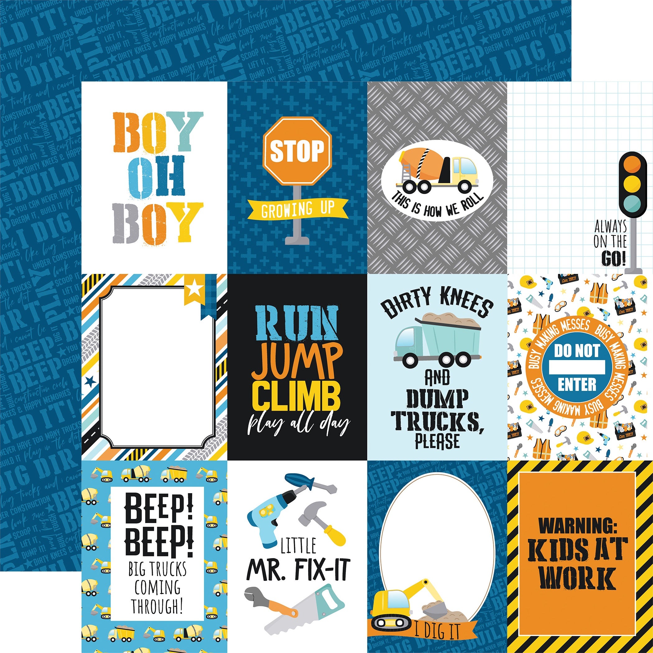 Echo Park - Little Builder - 3x4" Journaling Cards - 12 x 12"