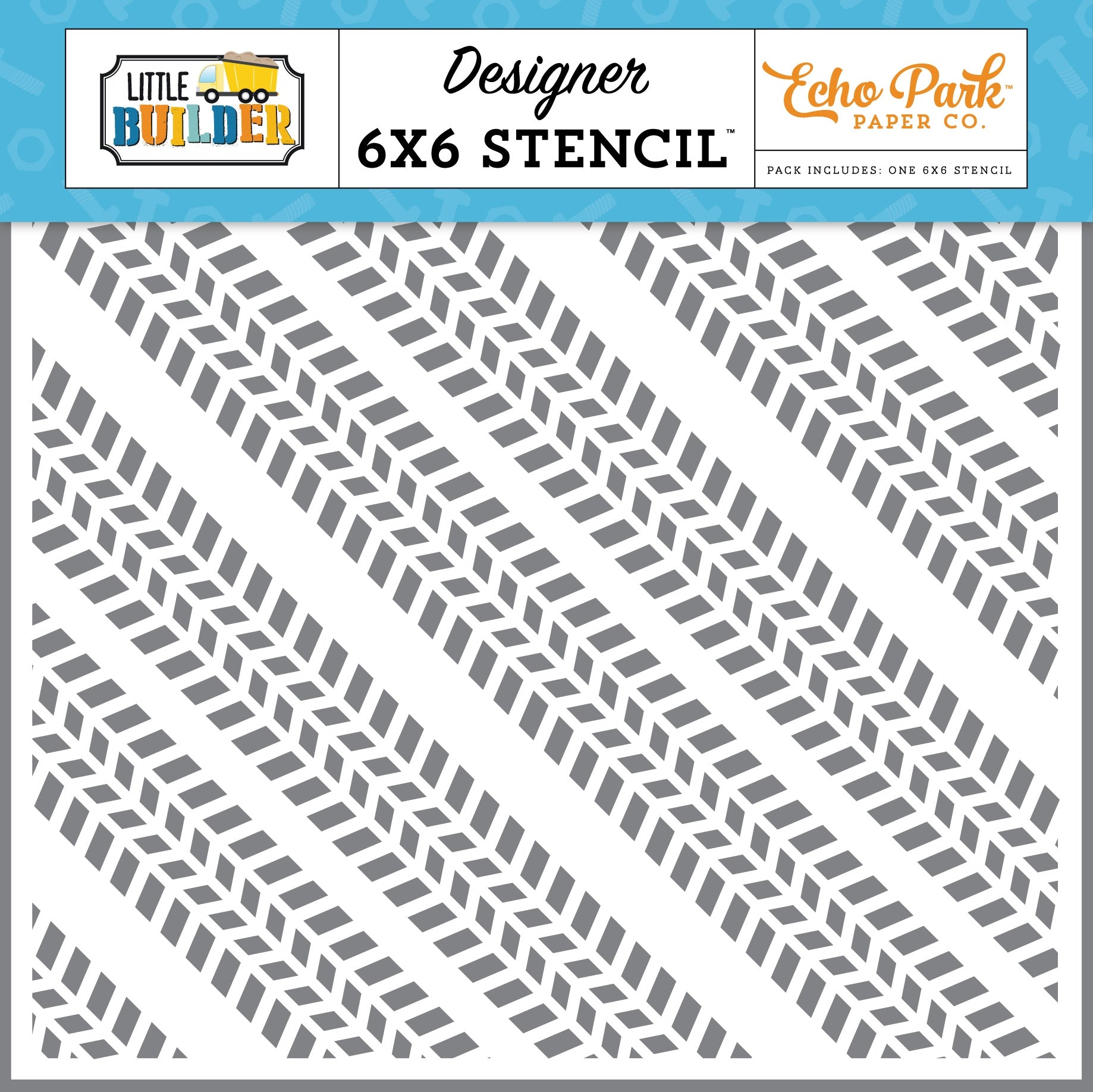 Echo Park - Stencil - Little builder - Work hard tracks - 6 x 6"