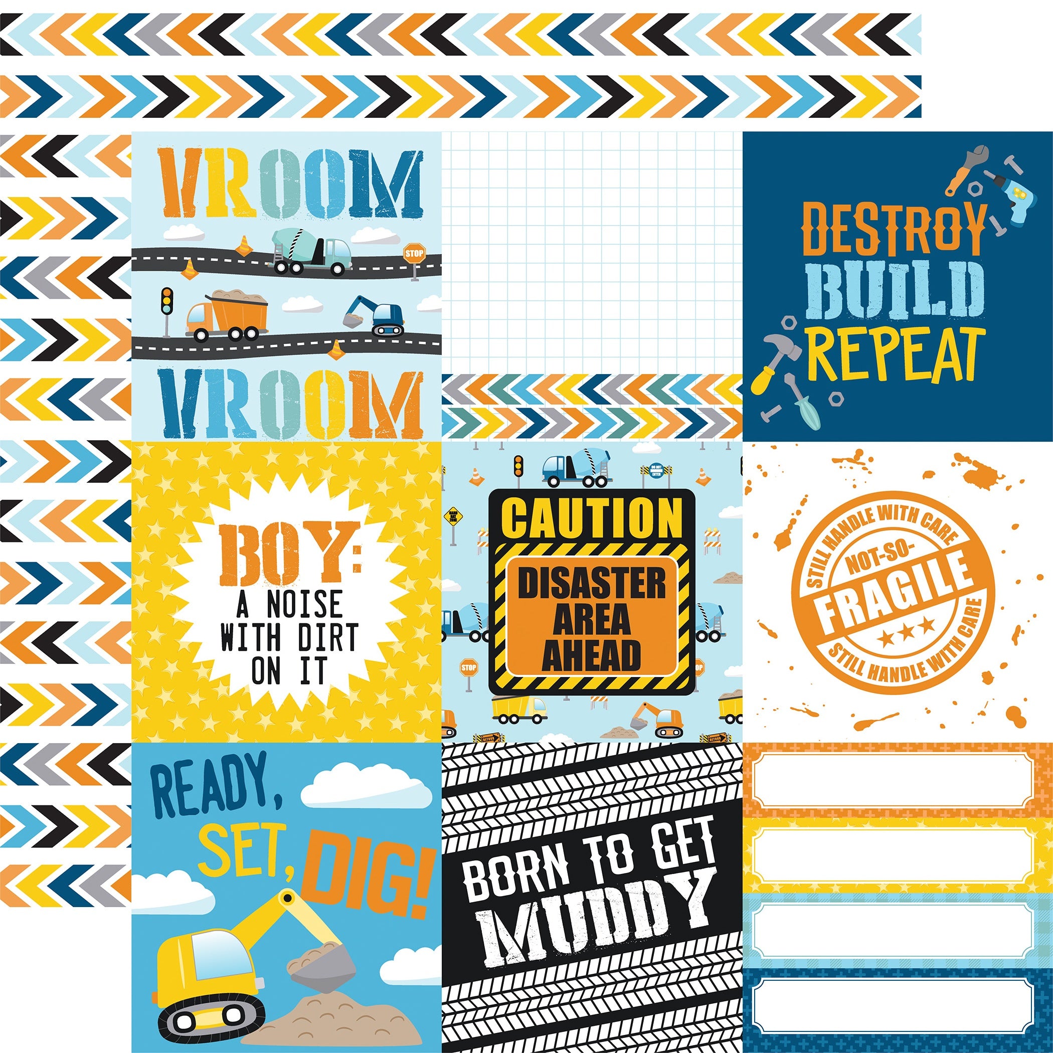 Echo Park - Little Builder - 4x4" Journaling Cards - 12 x 12"