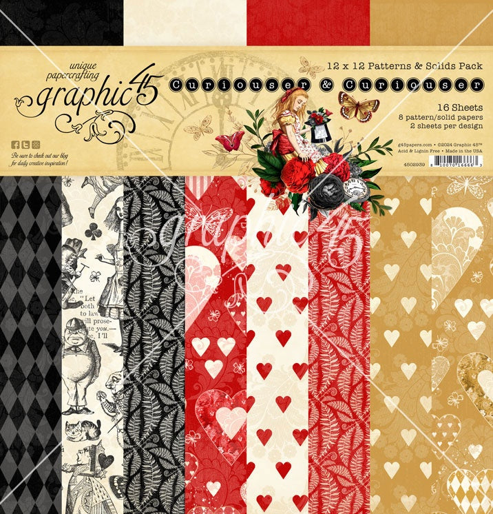 Graphic 45 -Curiouser & Curiouser - Patterns and Solids Paper Pad 12 x 12"