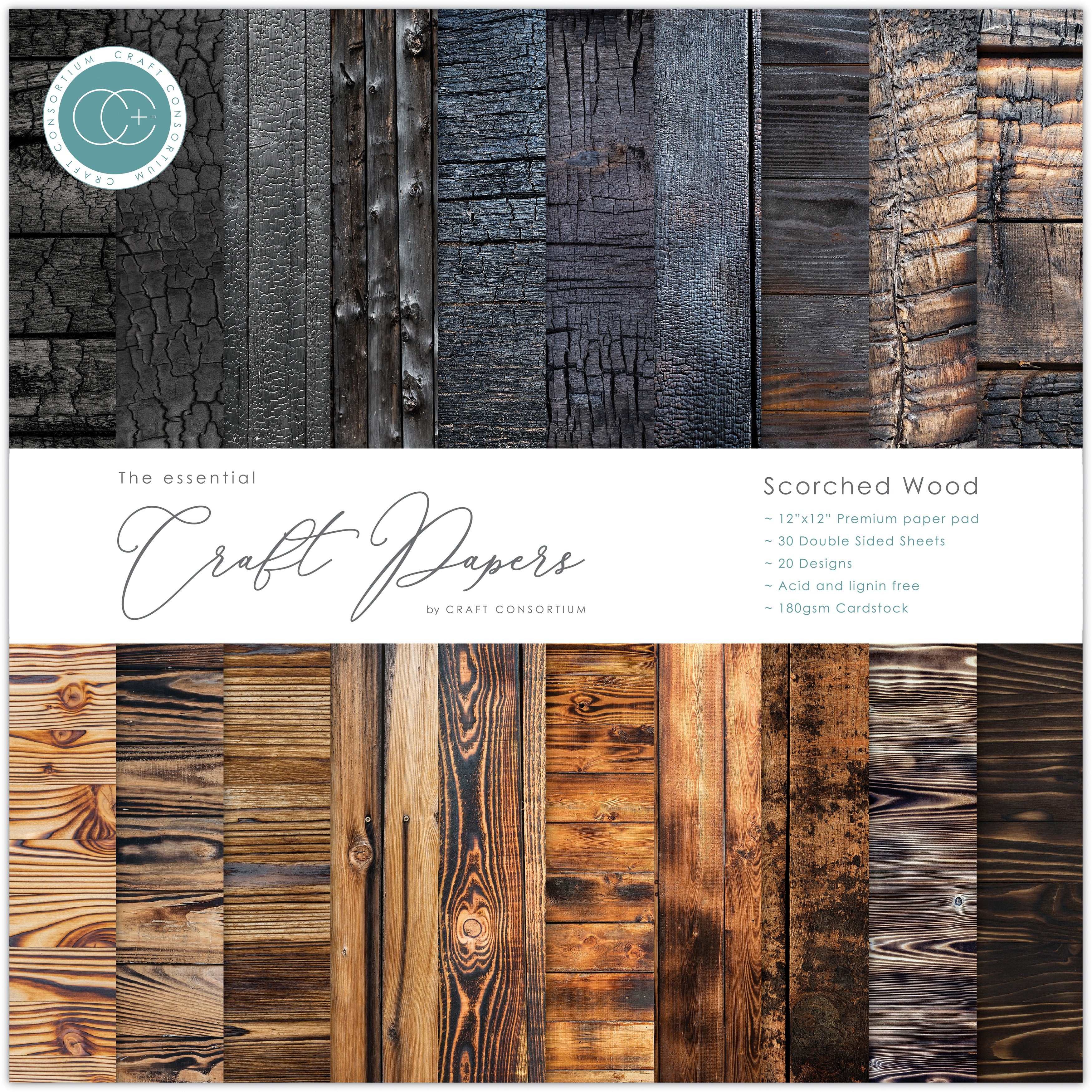 Craft Consortium - Scorched Wood - Paper Pad 12 x 12"