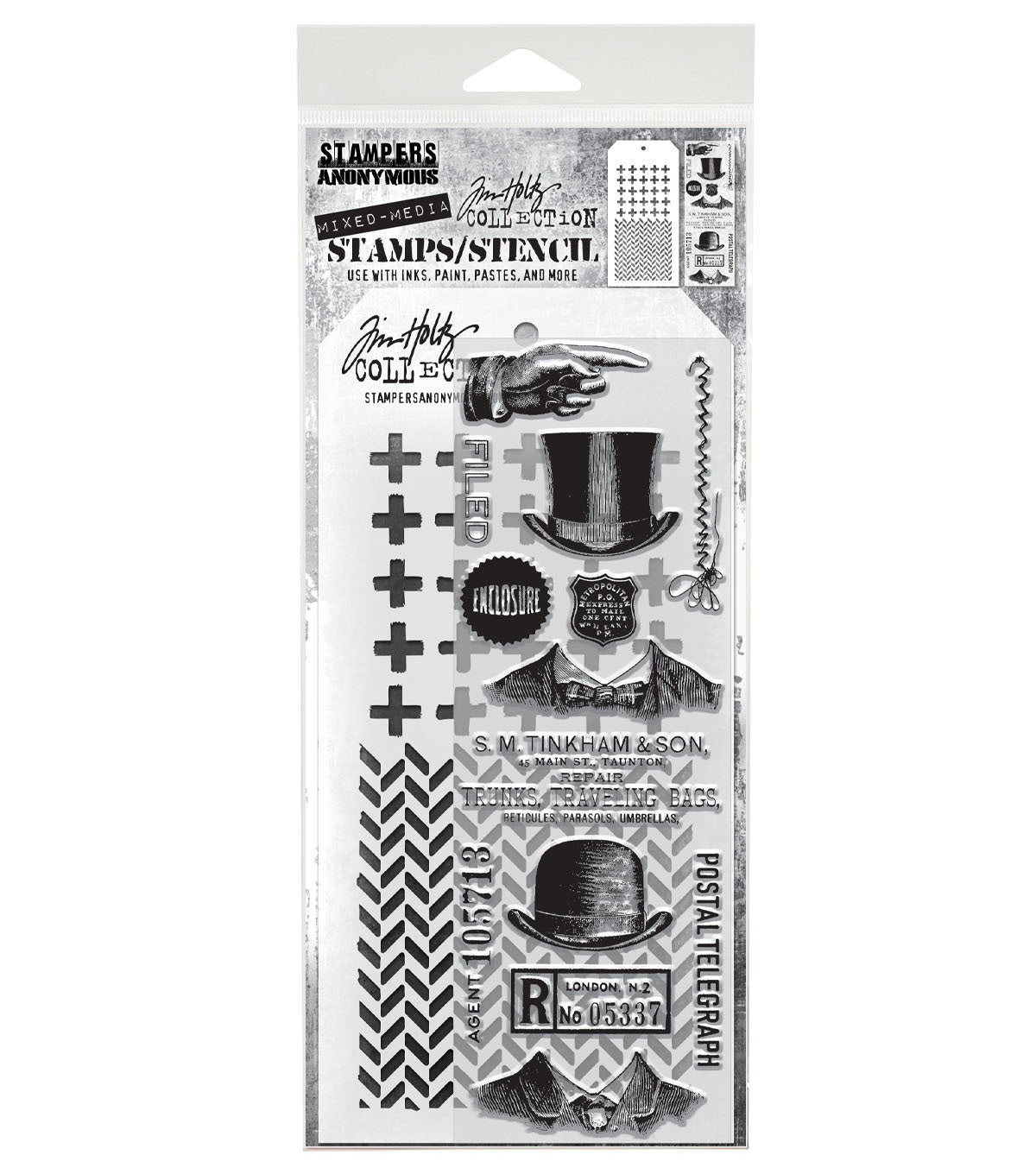 Tim Holtz - Mixed Media Set - Stamp/Stencil - Distinguished