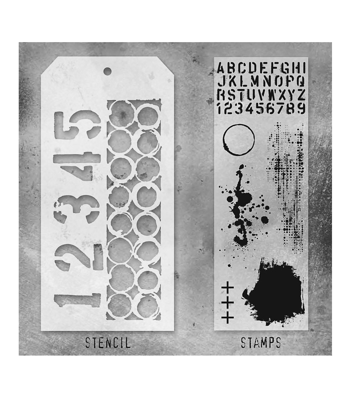 Tim Holtz - Mixed Media Set - Stamp/Stencil - Grunged