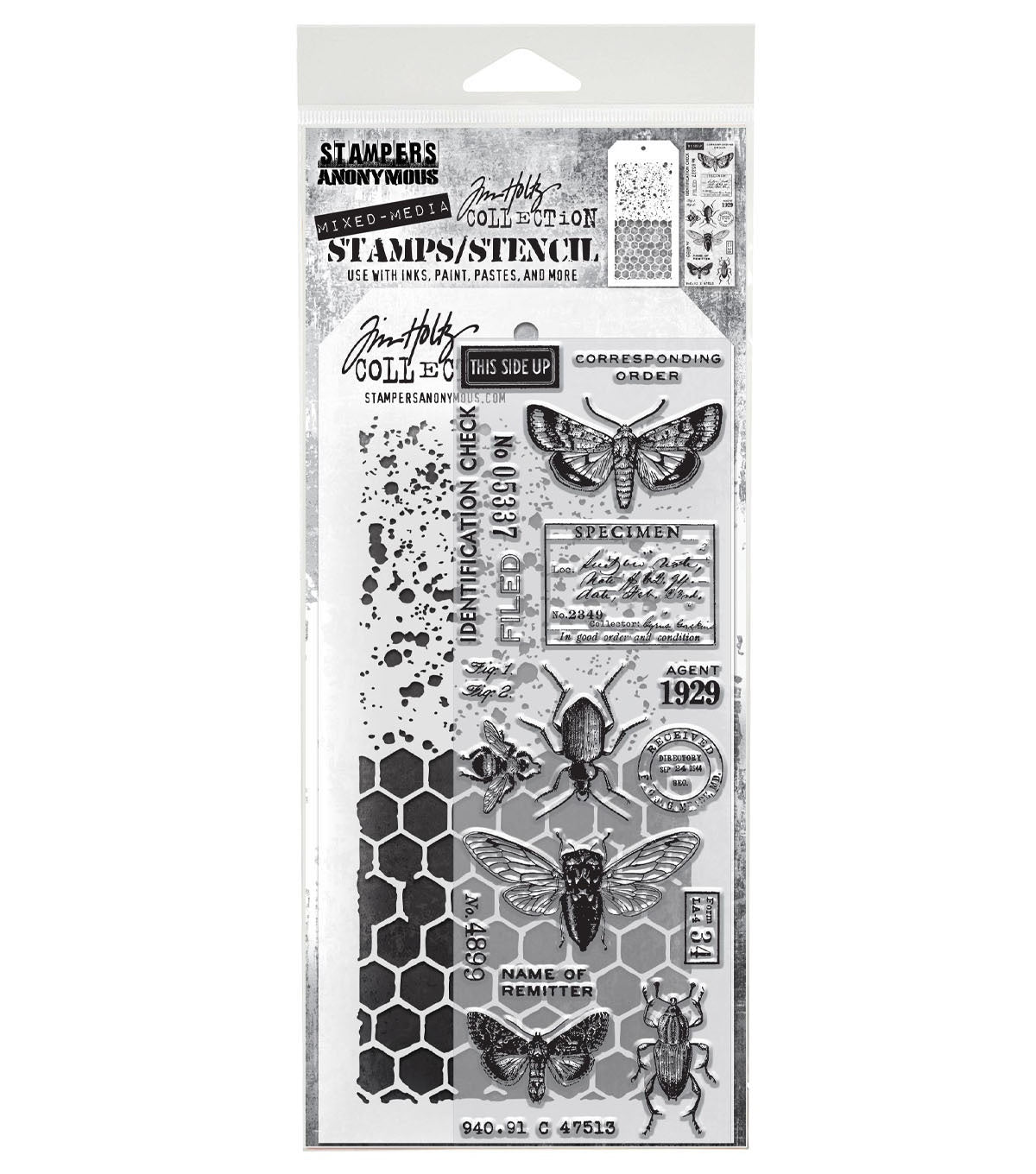 Tim Holtz - Mixed Media Set - Stamp/Stencil - Entomology