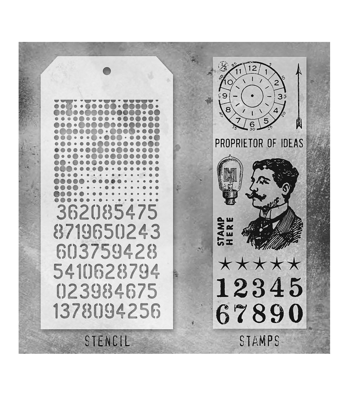 Tim Holtz - Mixed Media Set - Stamp/Stencil - Noble Gent