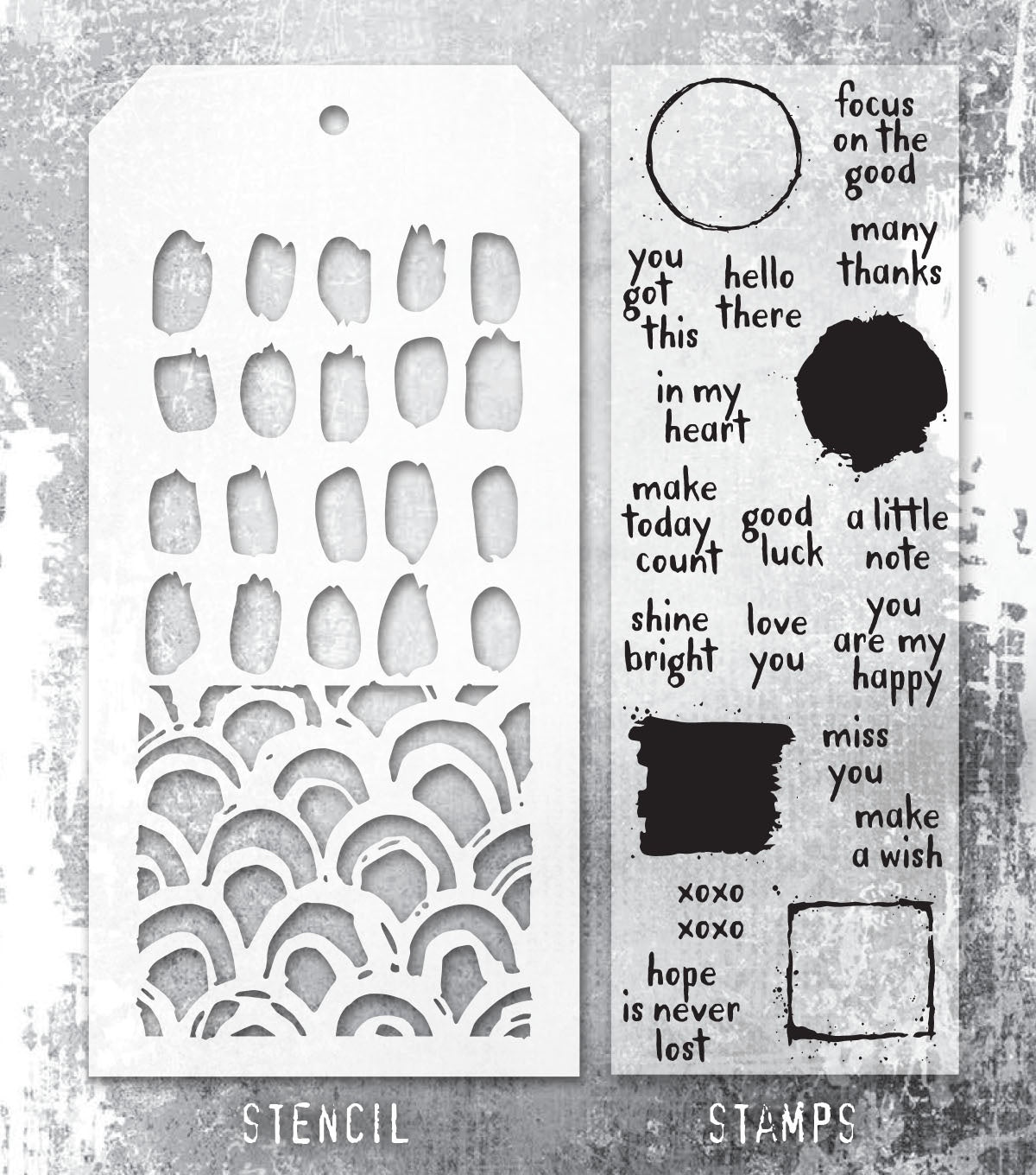 Tim Holtz - Mixed Media Set - Stamp/Stencil - Note Quotes