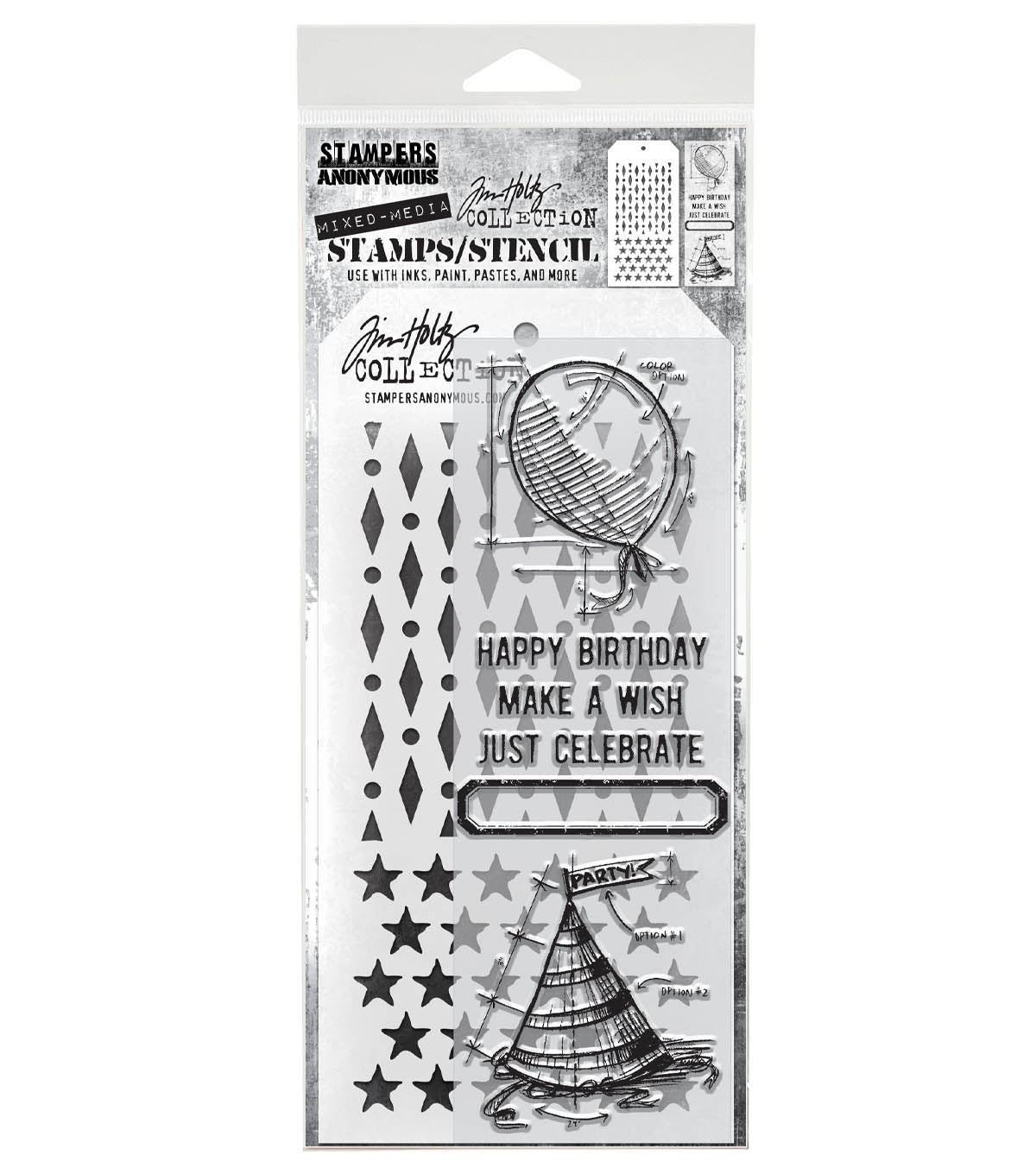 Tim Holtz - Mixed Media Set - Stamp/Stencil - Birthday