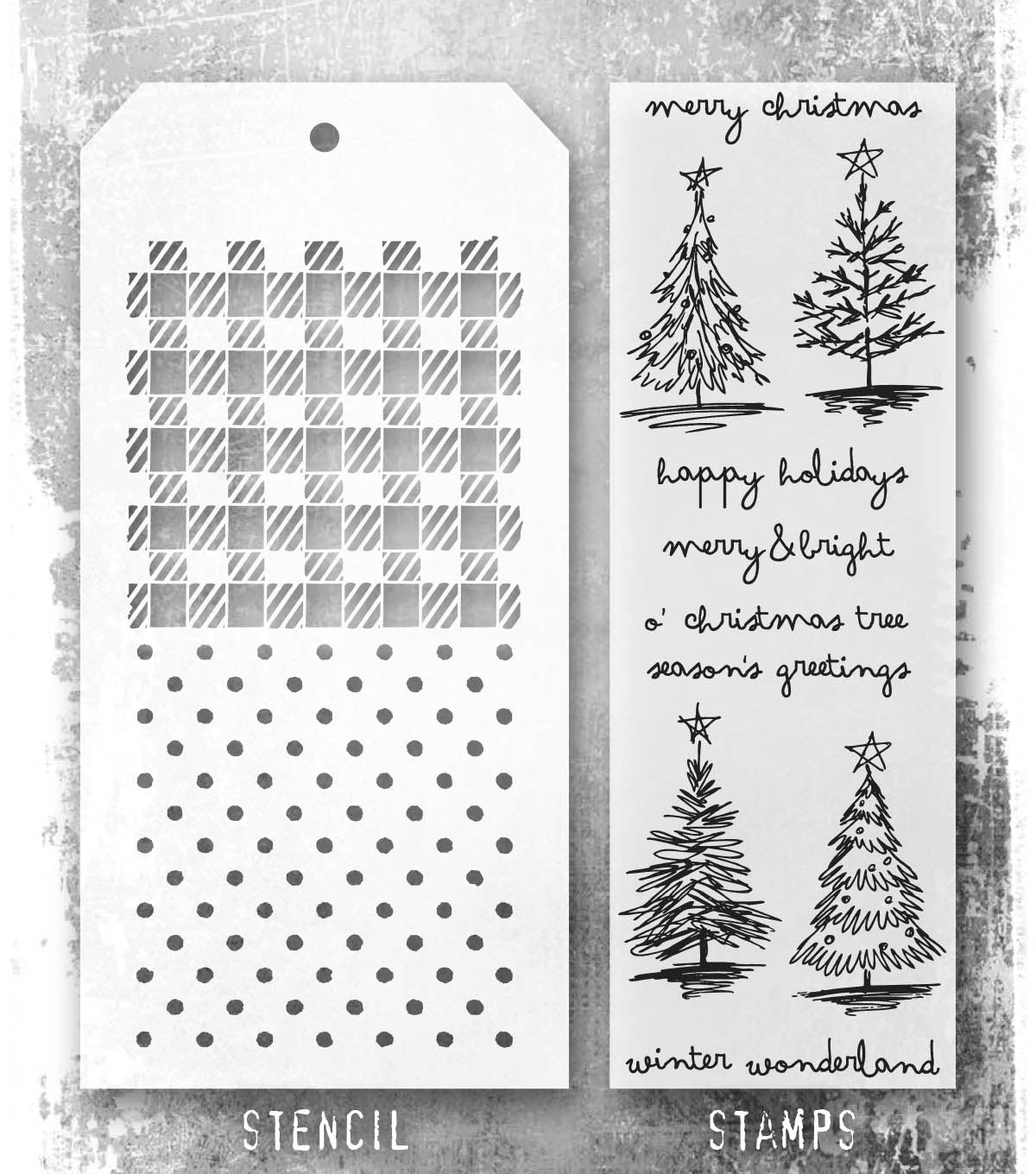 Tim Holtz - Mixed Media Set - Stamp/Stencil - Scribbly Christmas