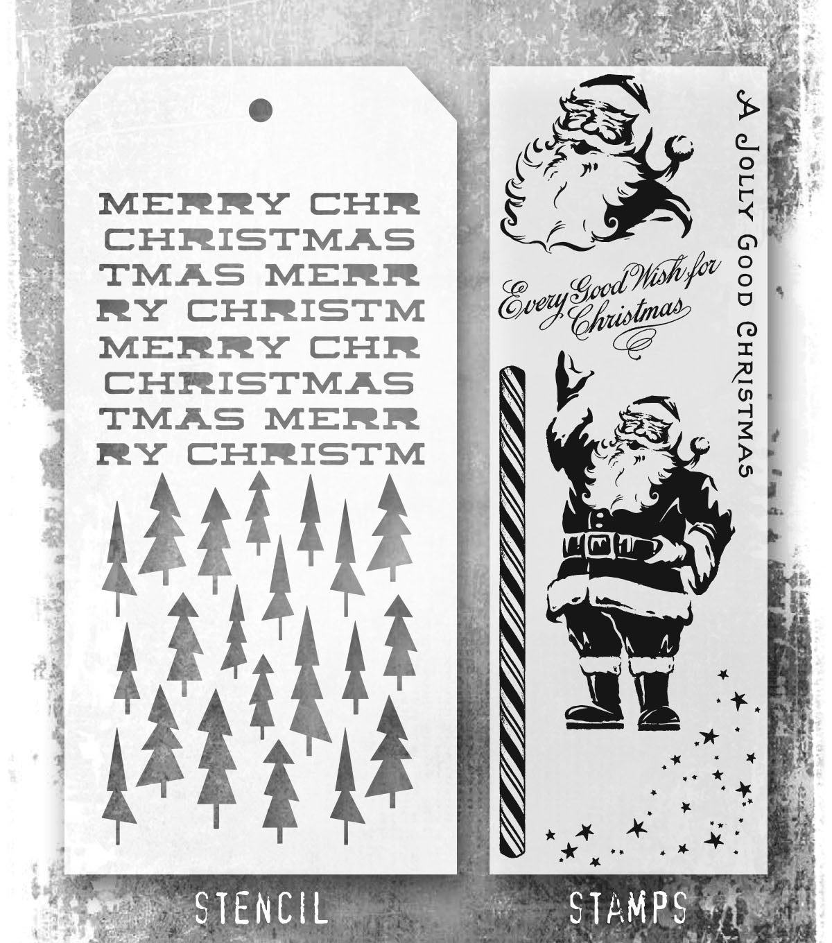 Tim Holtz - Mixed Media Set - Stamp/Stencil - Jolly Holiday