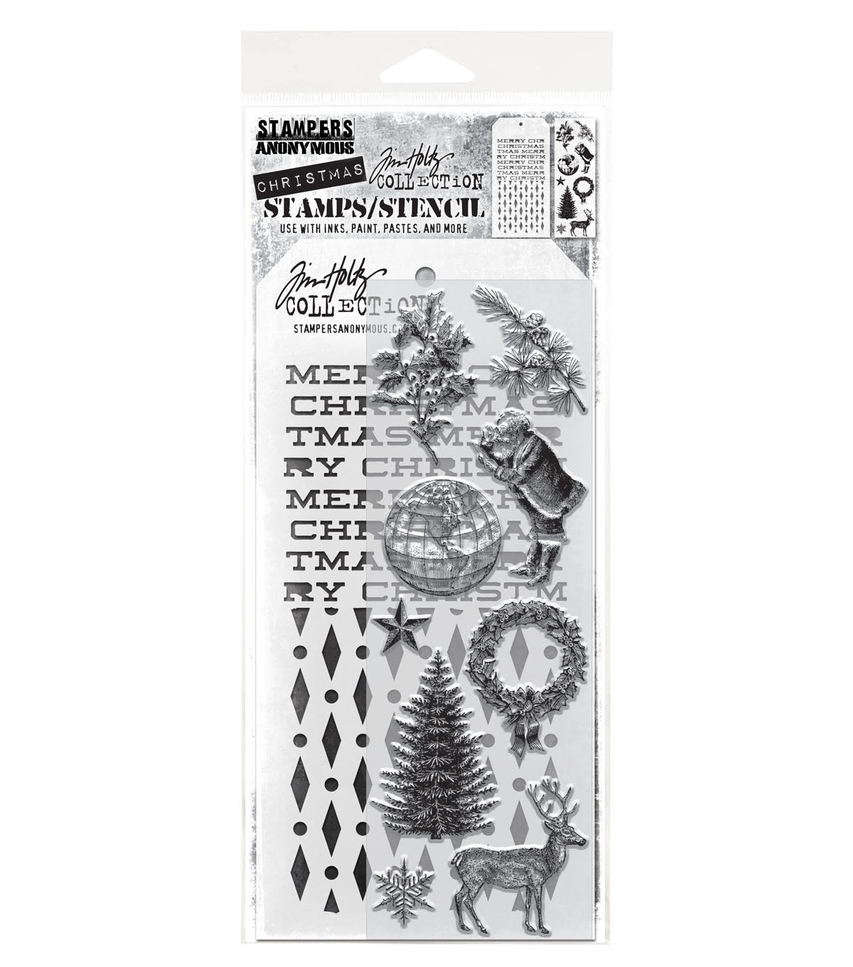 Tim Holtz - Mixed Media Set - Stamp/Stencil - Holiday Things
