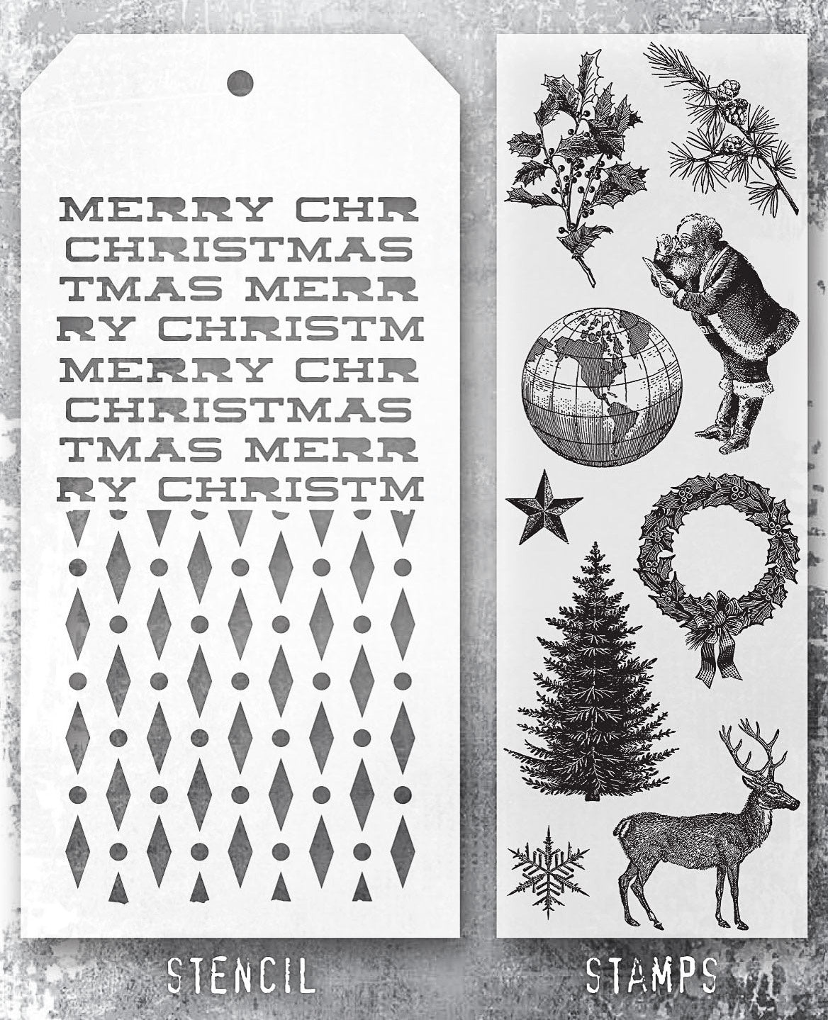 Tim Holtz - Mixed Media Set - Stamp/Stencil - Holiday Things