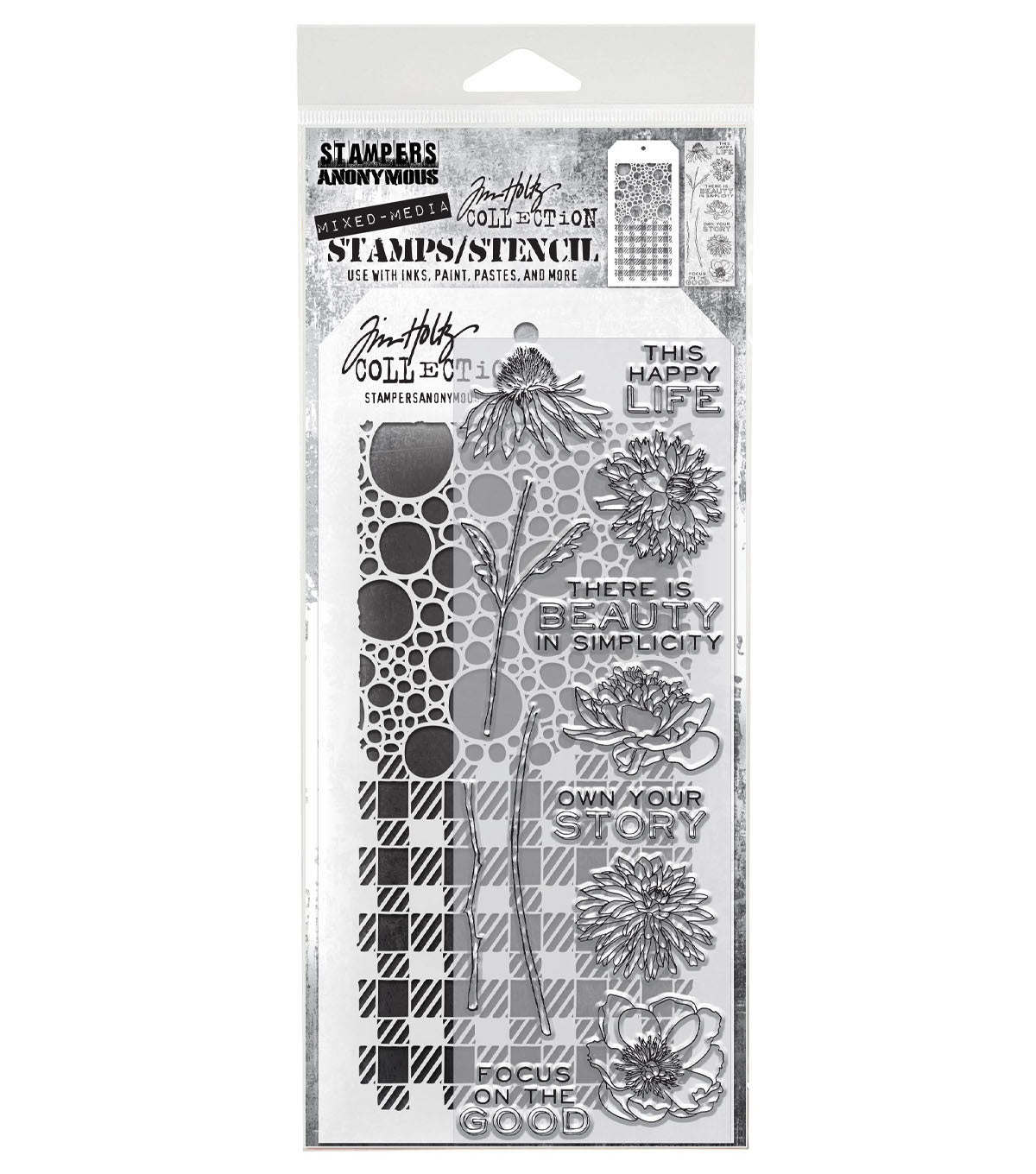 Tim Holtz - Mixed Media Set - Stamp/Stencil - Flower Garden