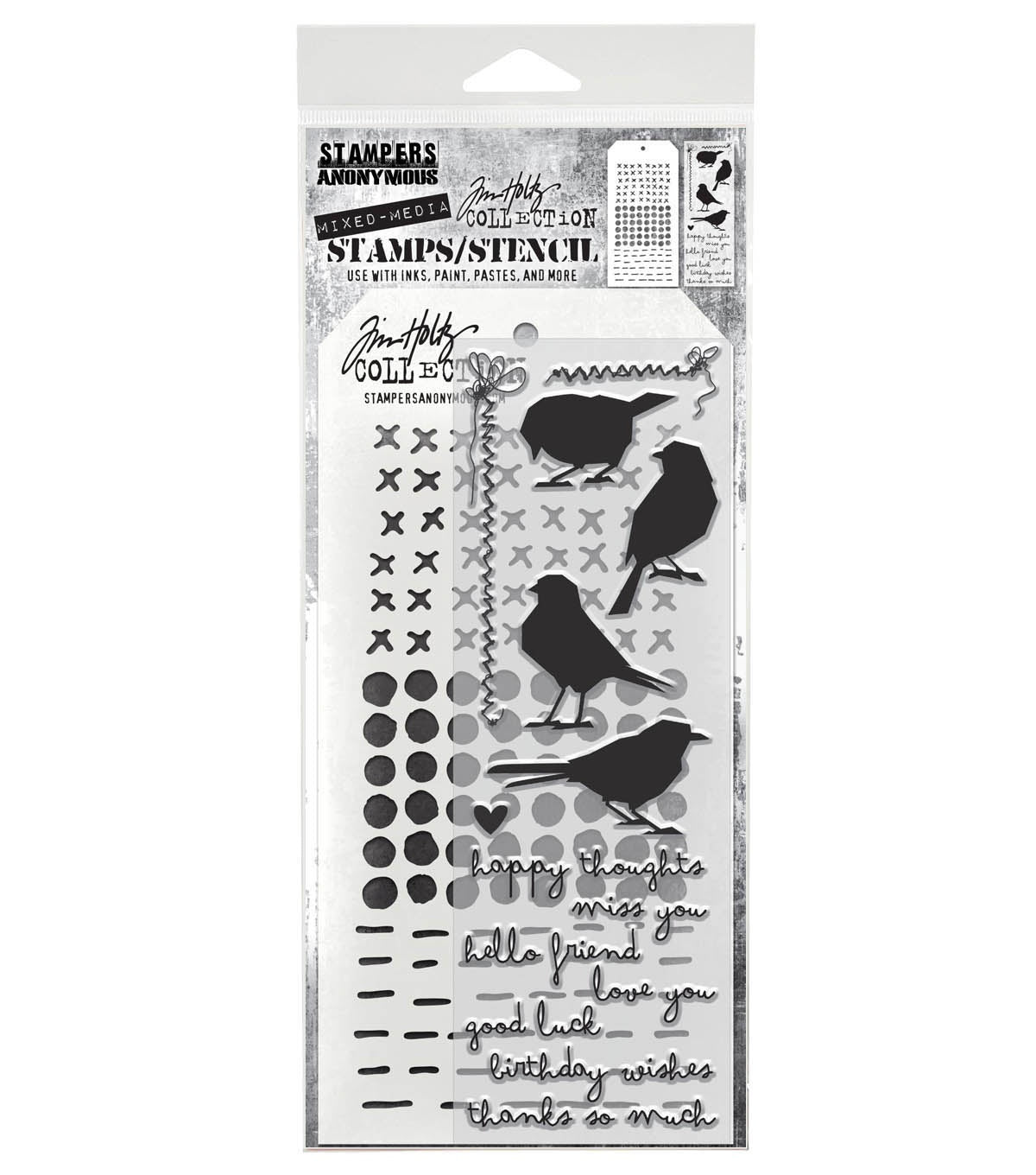 Tim Holtz - Mixed Media Set - Stamp/Stencil - Silhouette Birds