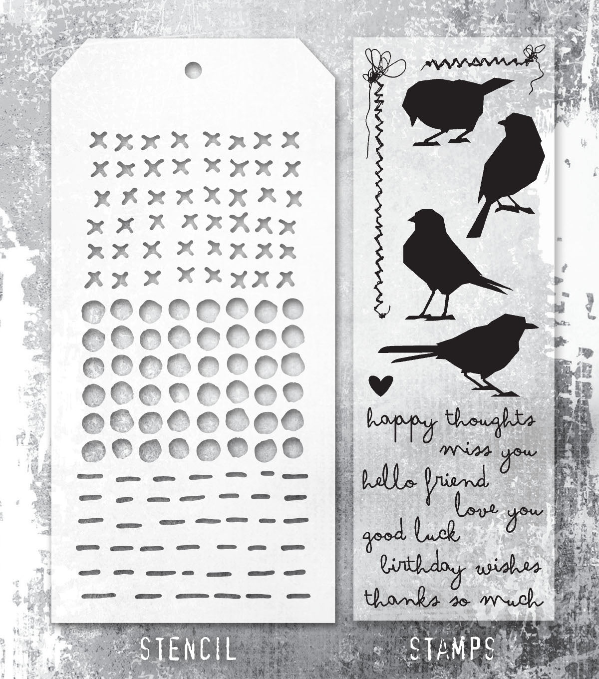 Tim Holtz - Mixed Media Set - Stamp/Stencil - Silhouette Birds