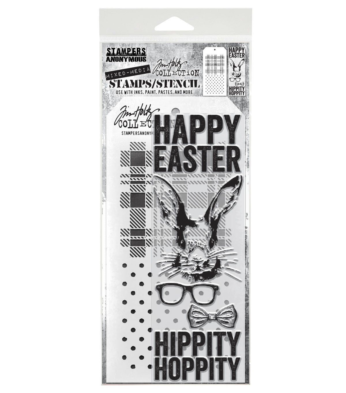 Tim Holtz - Mixed Media Set - Stamp/Stencil - Hipster Bunny