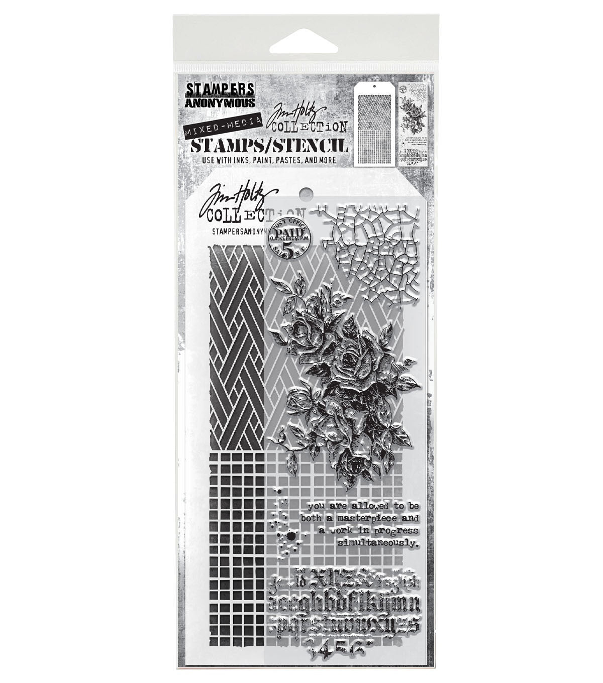 Tim Holtz - Mixed Media Set - Stamp/Stencil - Lady Rose