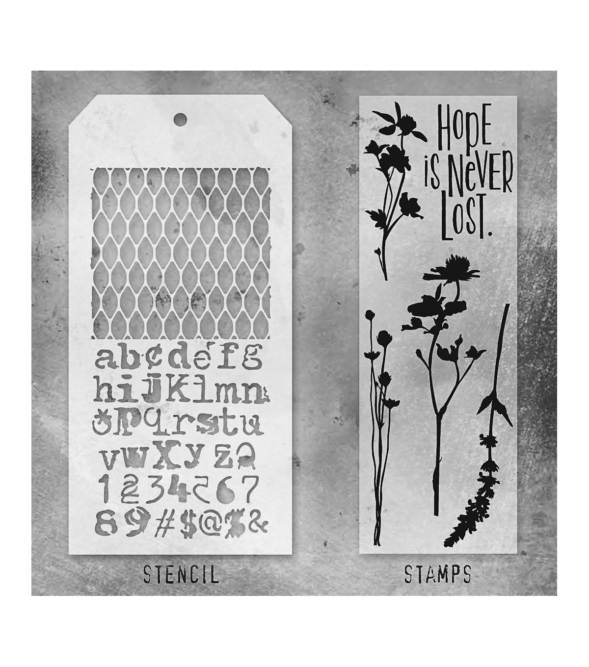 Tim Holtz - Mixed Media Set - Stamp/Stencil - Wildflowers