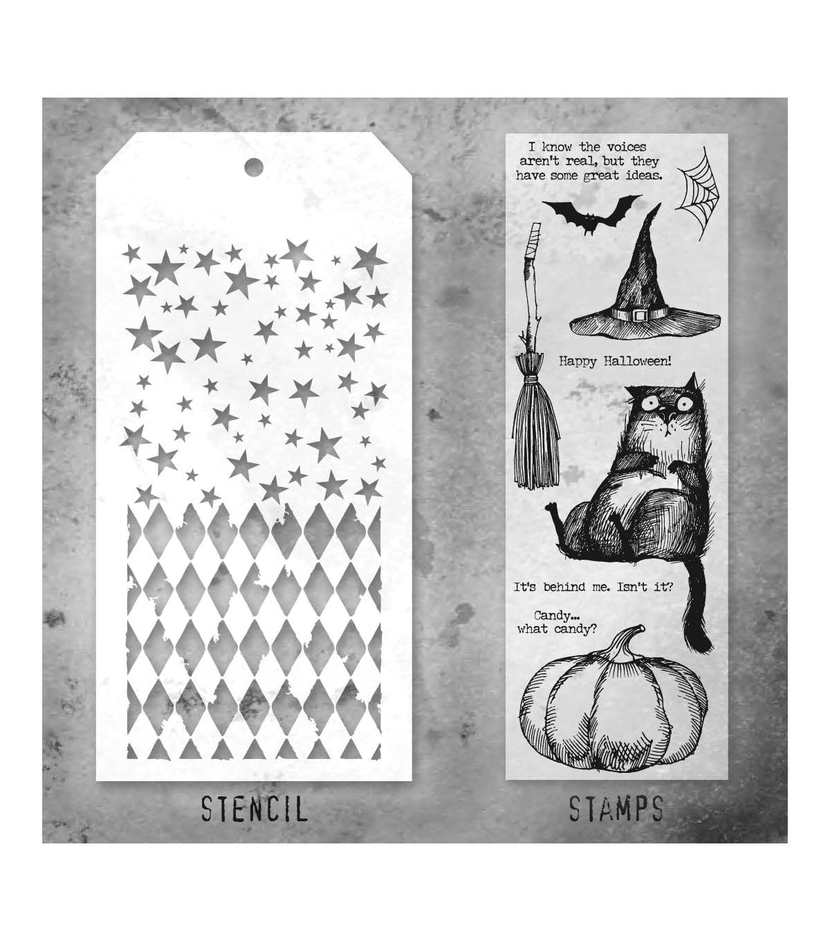 Tim Holtz - Mixed Media Set - Stamp/Stencil - Snarky Cat Halloween