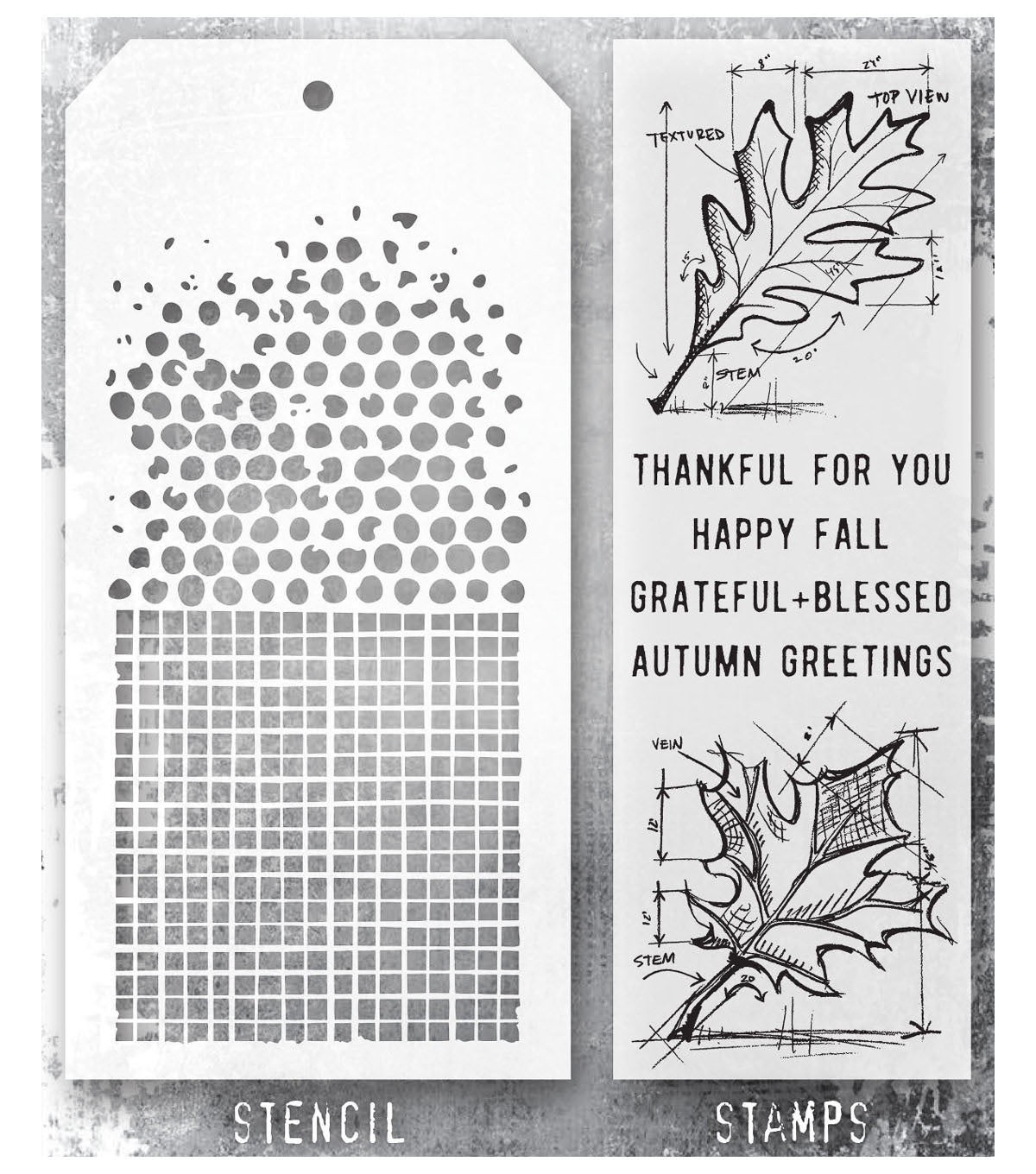 Tim Holtz - Mixed Media Set - Stamp/Stencil - Autumn