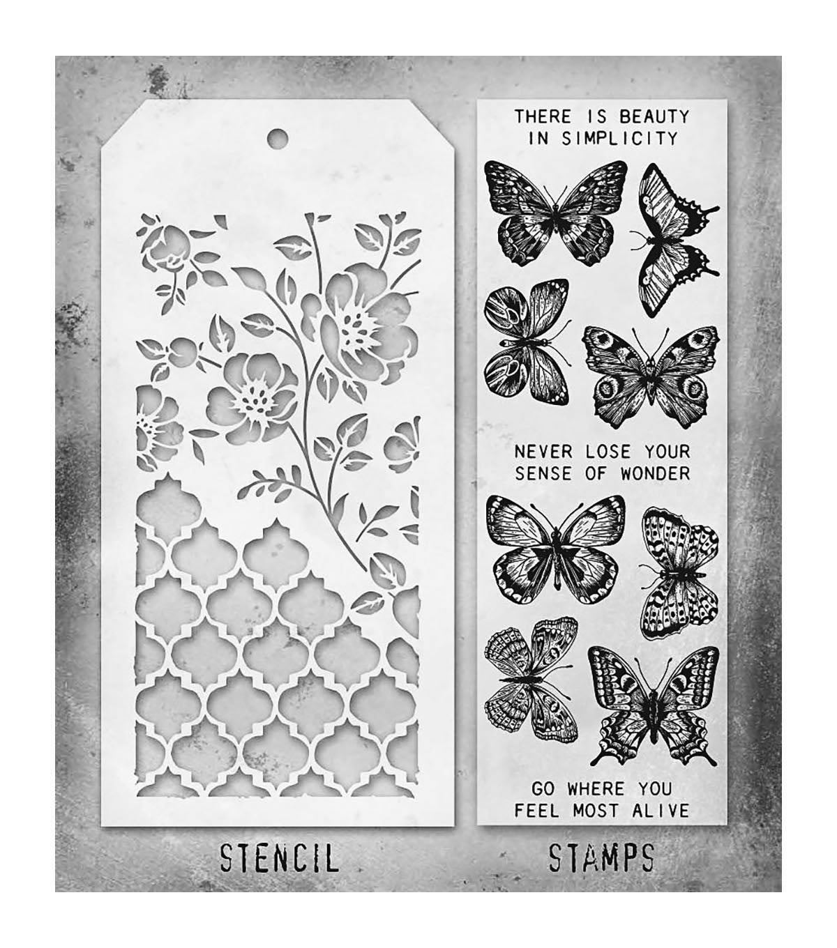 Tim Holtz - Mixed Media Set - Stamp/Stencil - Flutter