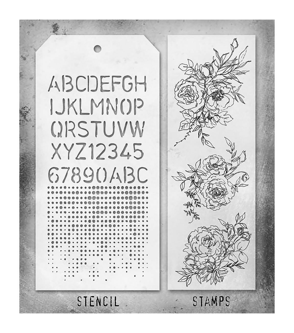 Tim Holtz - Mixed Media Set - Stamp/Stencil - Floral Outlines
